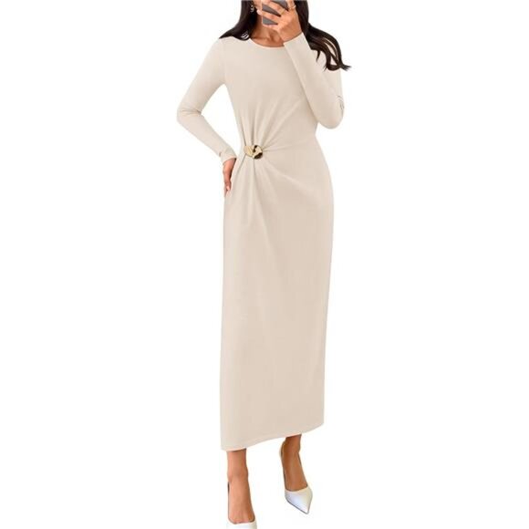 Women's Bodycon Dress Elegant, Maxi Dress Apricot - Picture 1 of 6